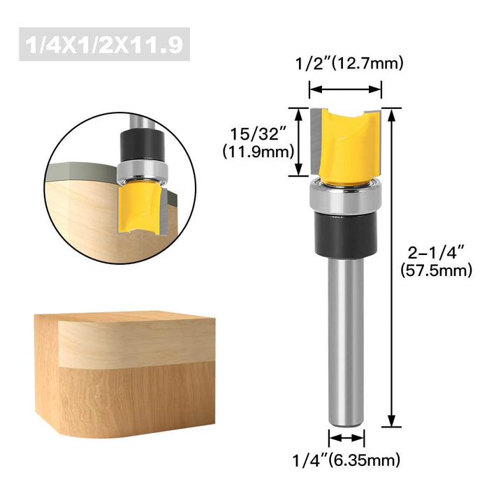 4Pcs Flush Trim Pattern Router Bit Set 1/4 Inch Shank Straight Flush Trim Tools