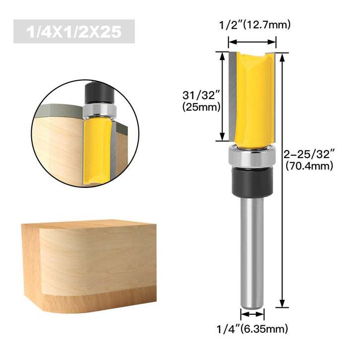 4Pcs Flush Trim Pattern Router Bit Set 1/4 Inch Shank Straight Flush Trim Tools