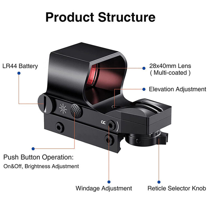20mm Rail Tactical Red Dot Sight Holographic Reflex Scope