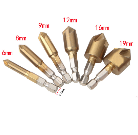 Automatic Center Punch 6PCS Hex Shank Wood Chamfering Cutters