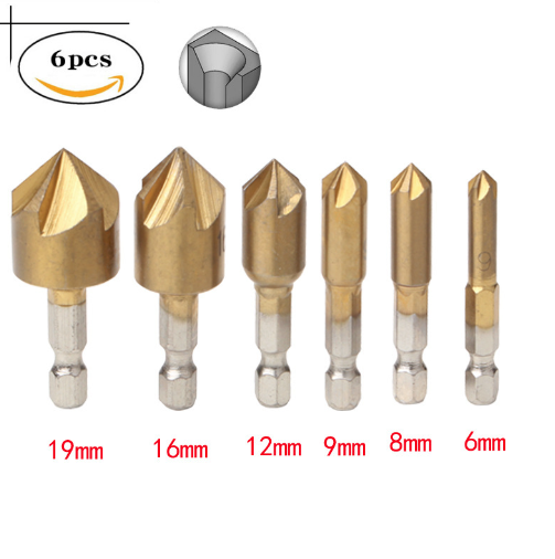 Automatic Center Punch 6PCS Hex Shank Wood Chamfering Cutters
