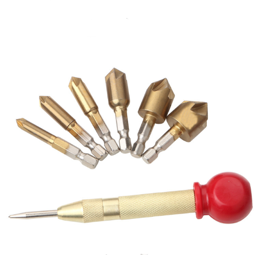 Automatic Center Punch 6PCS Hex Shank Wood Chamfering Cutters