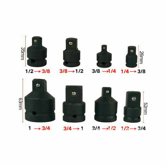 8pc Impact Socket Adaptor Set Ratchet Increaser Reducer Convertor 1/4''-1" Drive