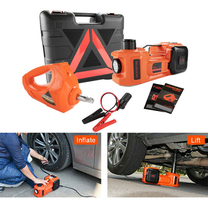 5Ton 12V Car Electric Hydraulic Floor Jack Lift + Impact Wrench Kit Box 3 in 1