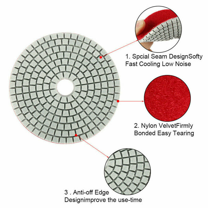 10Pcs Diamond Polishing Pads Wet Dry 4" Set for Granite Stone Concrete Marble