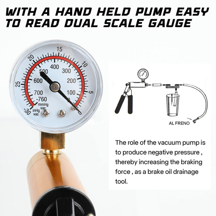 Brake Vacuum Motorbike Pump Hand Bleeding Bleeder Tester Kit Car Set Held Bleed