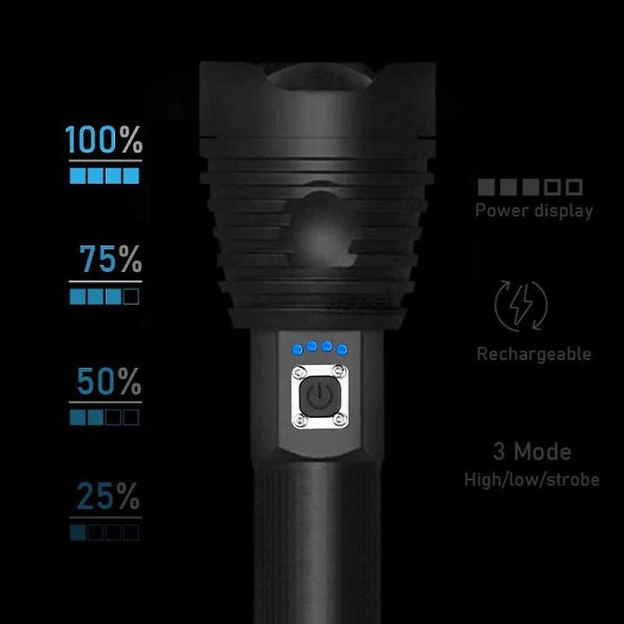 XHP90 3000LM Tactical 3 Mode Zoom Flashlight LED Hunting Torch