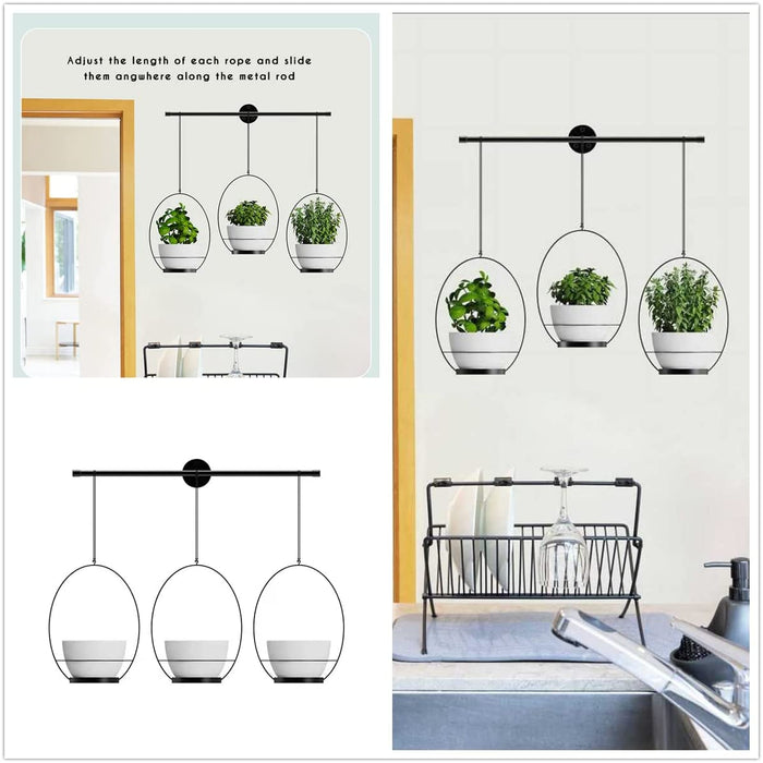 3 Pot Hanging Planter Herb Rack Black