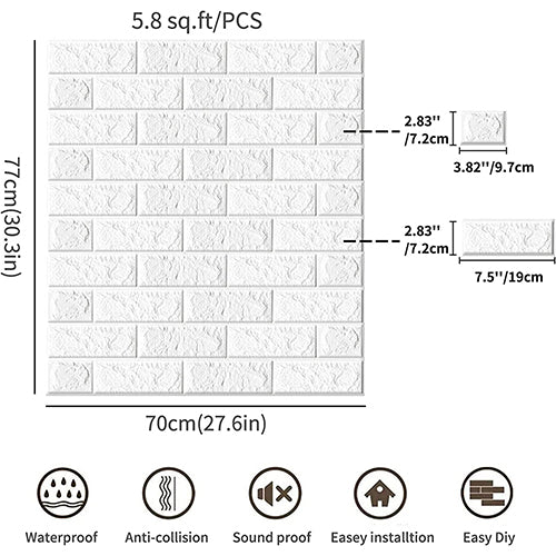 3D Brick Self Adhesive Wallpaper Panels - 5 Pack