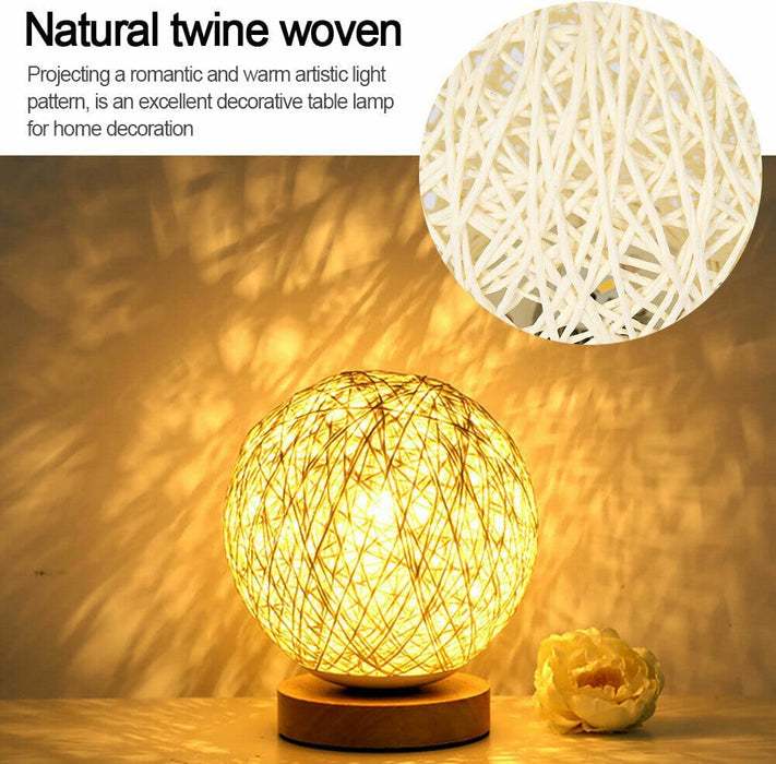 Wooden Rattan LED Table Lamp