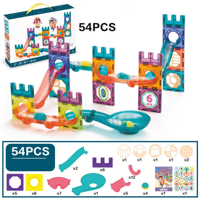 54Pcs Magnetic Tiles Marble Run STEM Building Toys