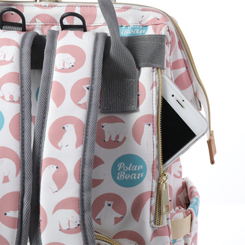Multi Function Nappy Bags Backpack Pink Polar Bear