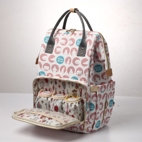 Multi Function Nappy Bags Backpack Pink Polar Bear