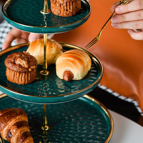 3 Tier Ceramic High Tea Stand Green