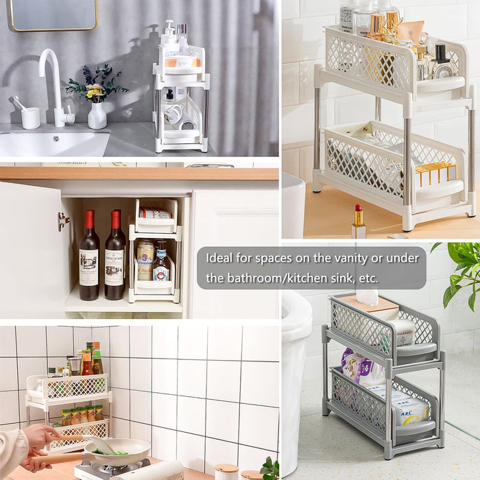 2 Tier Bathroom Kitchen Countertop Pull Out Cabinet Organiser