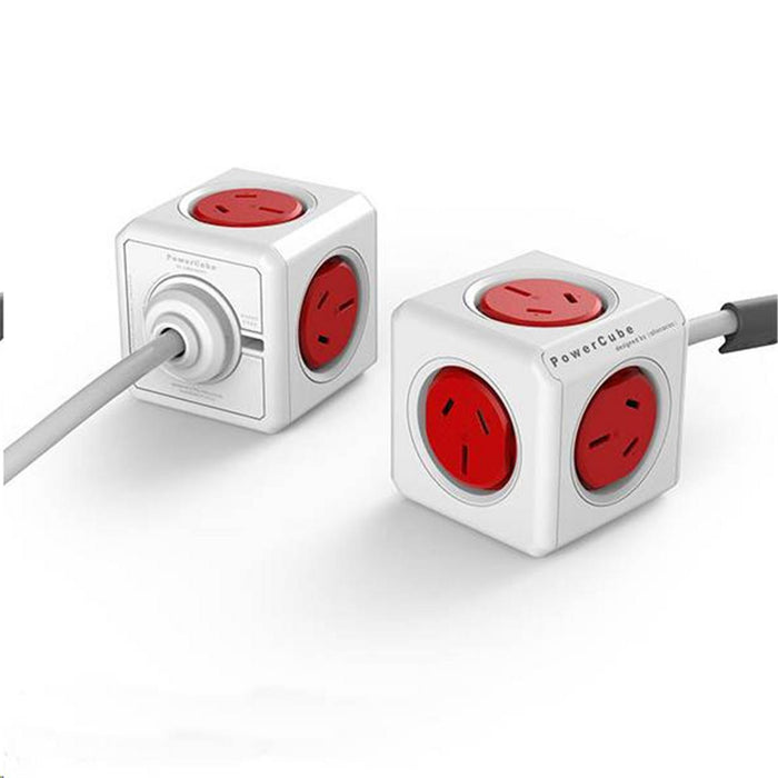 Allocacoc 5 Power Outlet Cube with 3m lead Red