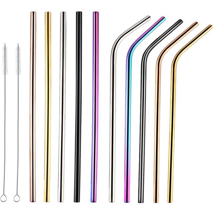 Chrome Stainless Steel Straws Set Material 12 Piece Set