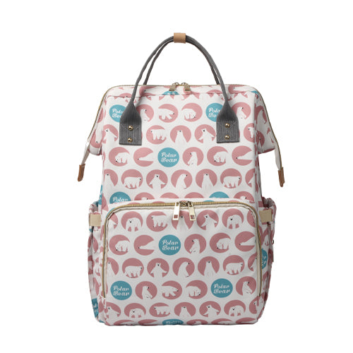 Multi Function Nappy Bags Backpack Pink Polar Bear