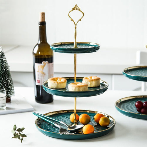3 Tier Ceramic High Tea Stand Green