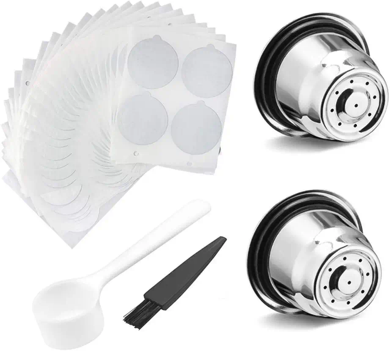 Stainless Steel Refillable Capsules With 100 Lids For Nespresso