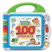 Leapfrog 100 Words Book in blue and green color, featuring various playful illustrations and categories such as 'Colors', 'Animals', and 'Food', with a green handle on top.
