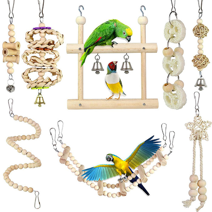8 Piece Parrot Wood Chewing Toy Set