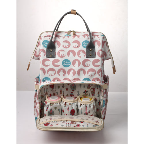 Multi Function Nappy Bags Backpack Pink Polar Bear