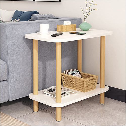 2 Tier Rectangle Wooden Side Table White