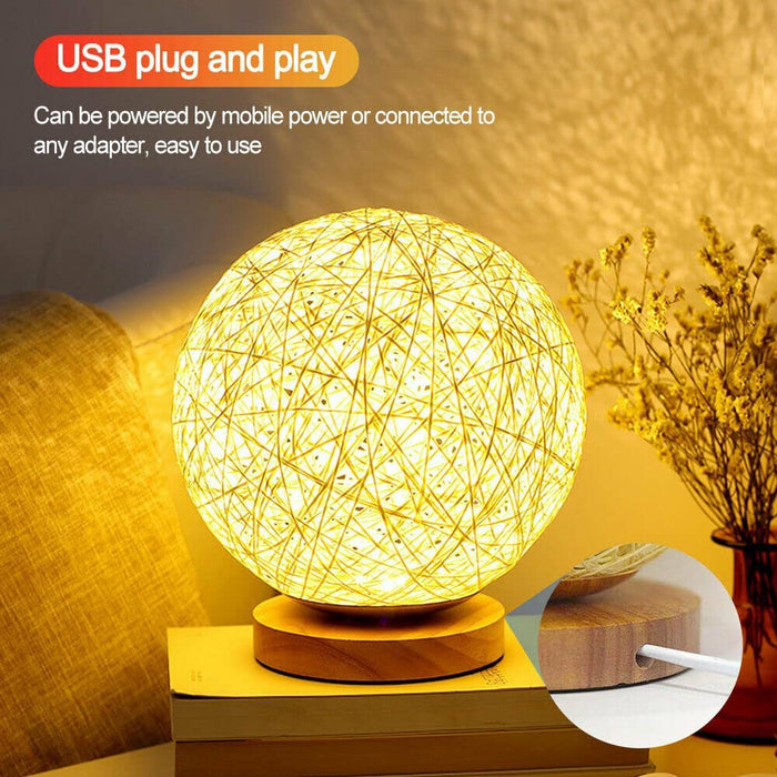Wooden Rattan LED Table Lamp