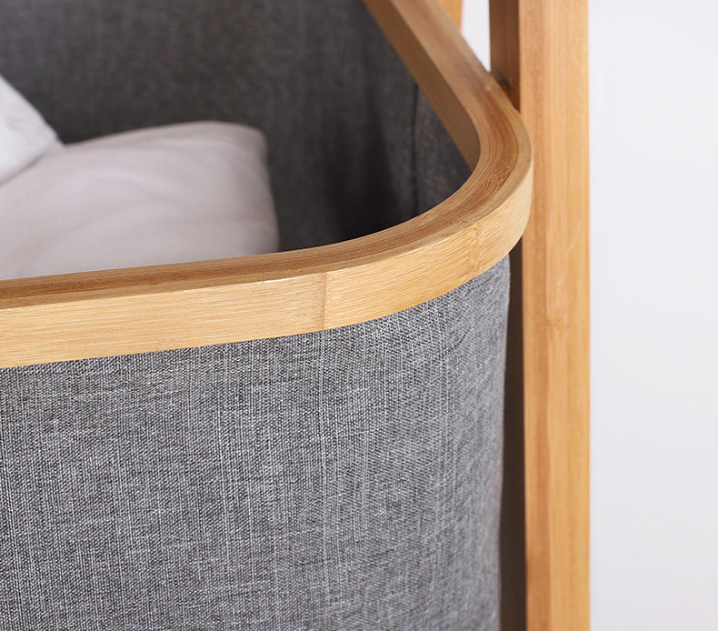 Natural Bamboo 2 Tier Laundry Basket Rack