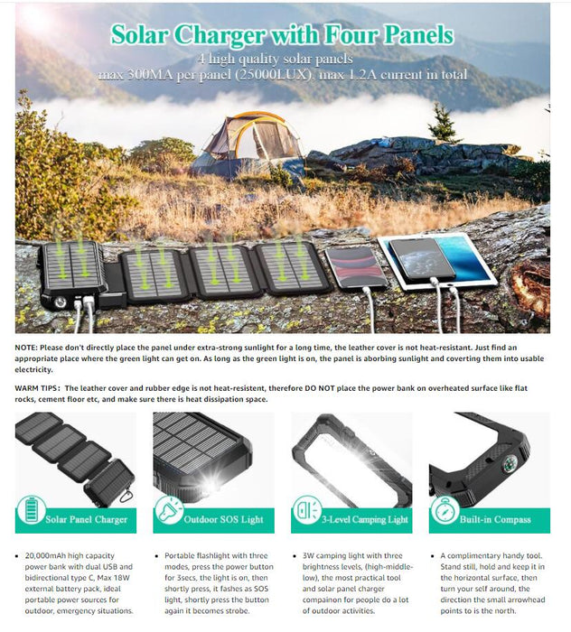 20000mAh Solar Charger Power Bank