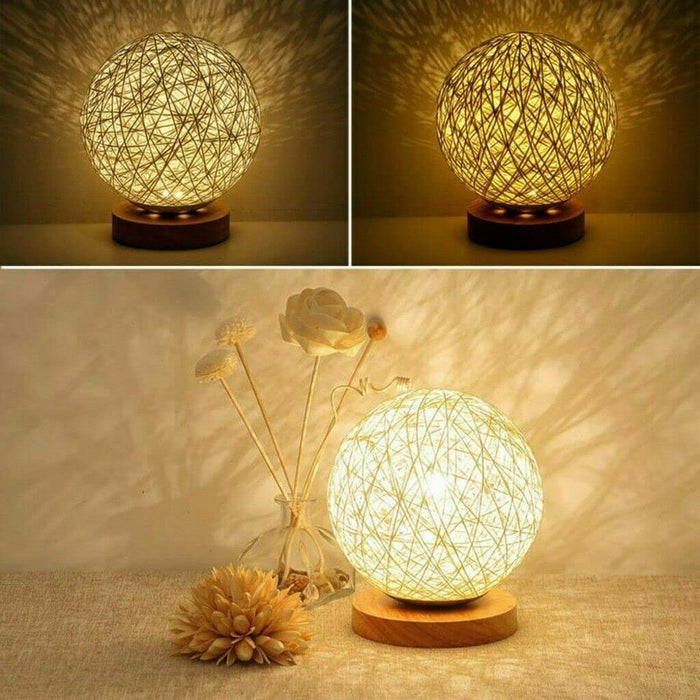 Wooden Rattan LED Table Lamp