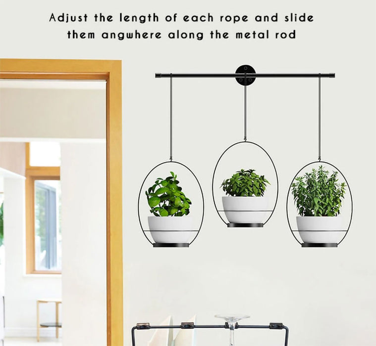 3 Pot Hanging Planter Herb Rack Black