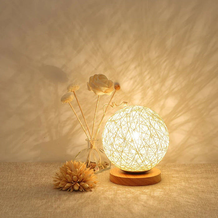 Wooden Rattan LED Table Lamp