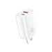 A white Urban Spec 20W Super Fast Type A/C Wall Adapter with dual output ports, one USB-C and one USB-A.