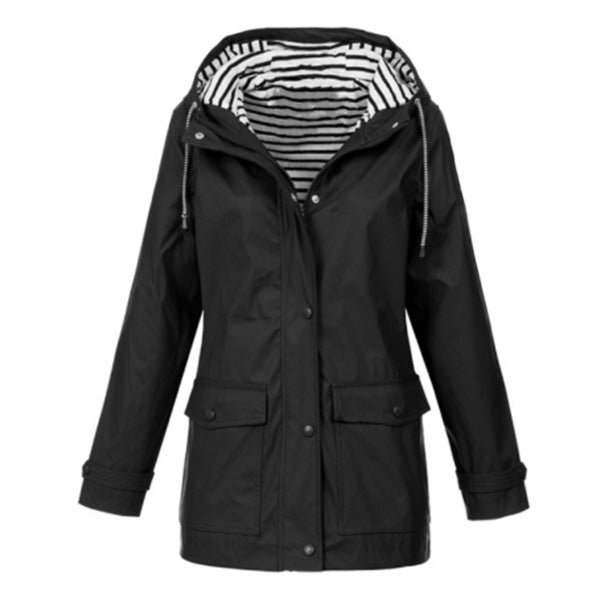 Winter Rain Jacket with Striped Lining - Black