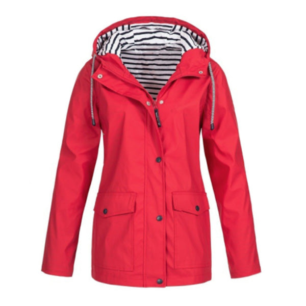 Winter Rain Jacket with Striped Lining - Red