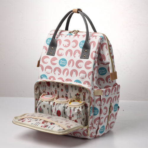 Multi Function Nappy Bags Backpack Pink Polar Bear