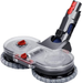 Electric double mop attachment with a transparent reservoir and red and gray control buttons, compatible with Dyson vacuum cleaners.