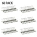 
A clean, product-style image showing a large quantity of stainless steel mini spring clips (or clothes pegs). They are arranged in six rows of ten clips each, totaling 60 clips, displayed against a white background. The text "60 PACK" is in the upper left corner.