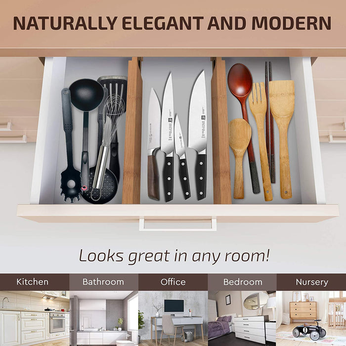Bamboo Drawer Divider Organizers Expandable & Adjustable
