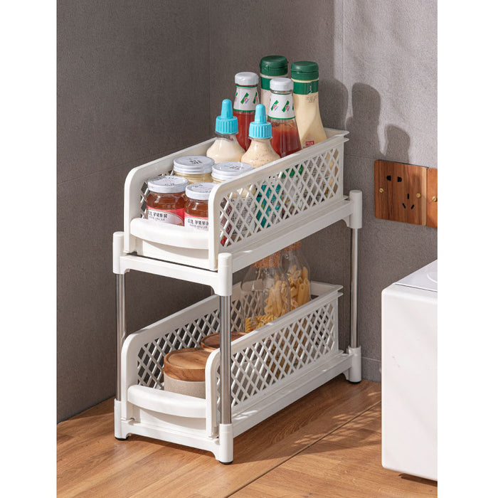2 Tier Bathroom Kitchen Countertop Pull Out Cabinet Organiser