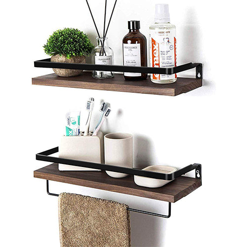 2 Tier Rustic Floating Wall Shelves With Rails