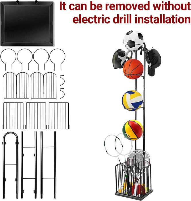 4 Tier Sports Equipment Ball Storage Rack With Basket — Off The Back