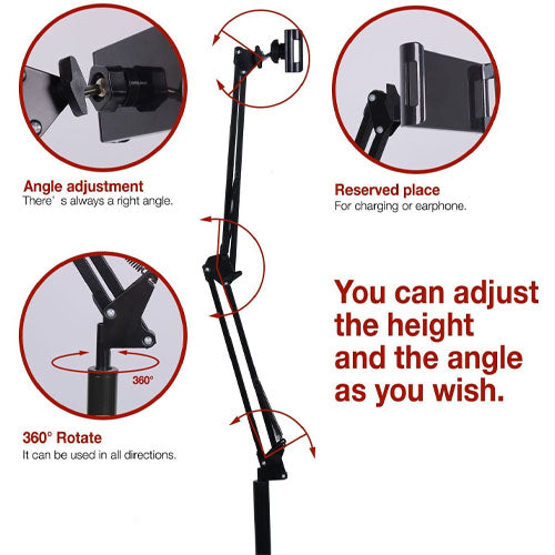 1.35M Adjustable Long Arm Floor Stand for Phone/Tablet