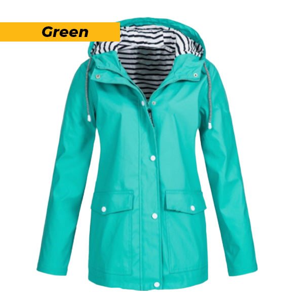 Winter Rain Jacket with Striped Lining - Green