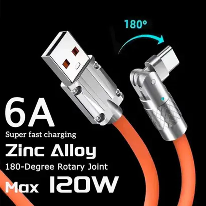 Fast Charging 180cm Rotating Cable - Lighting Orange Zinc Alloy TPU - 6A, 120W