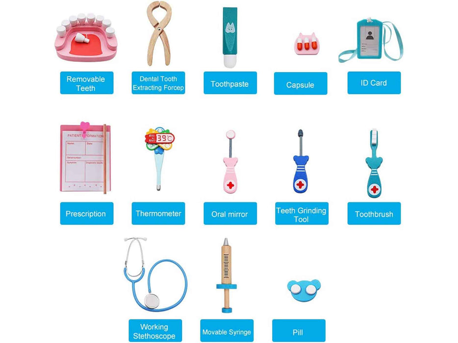 Wooden Dentist Tool Toys 21 Piece Set