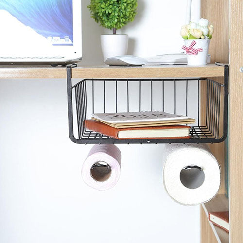 Storage Shelf Basket Wire Rack With Paper Towel Holder