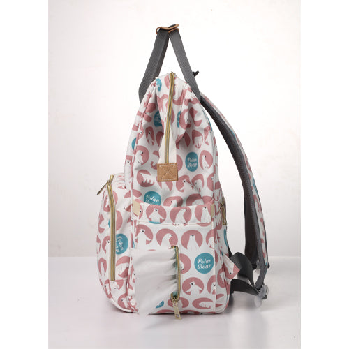 Multi Function Nappy Bags Backpack Pink Polar Bear
